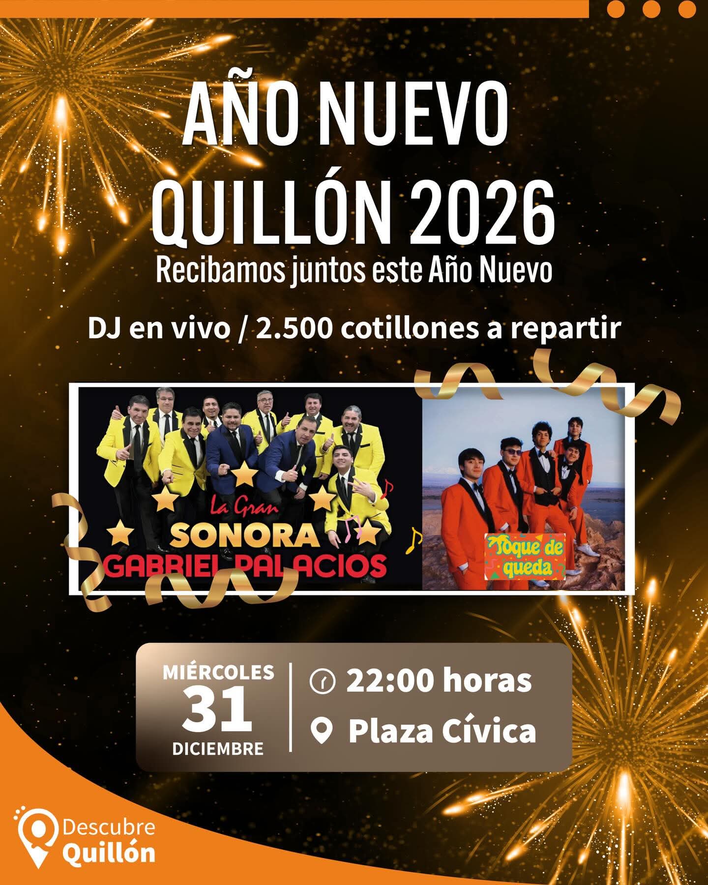 Quillon Quillón recibe el 2026 con música, cotillón y fiesta en la Plaza Cívica ...